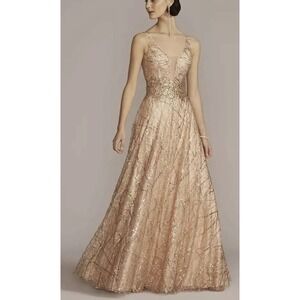 Prom Dress Juniors 3 Rose Gold A Line Lace Sequin Ethereal Fairy Sparkle Event